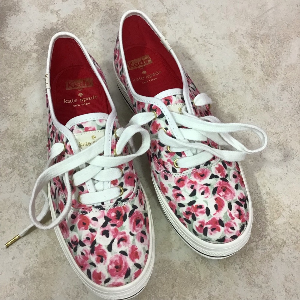 Keds  x Kate Spade Triple Kick Pink Rose Garden Canvas Platform Sneakers. size 6